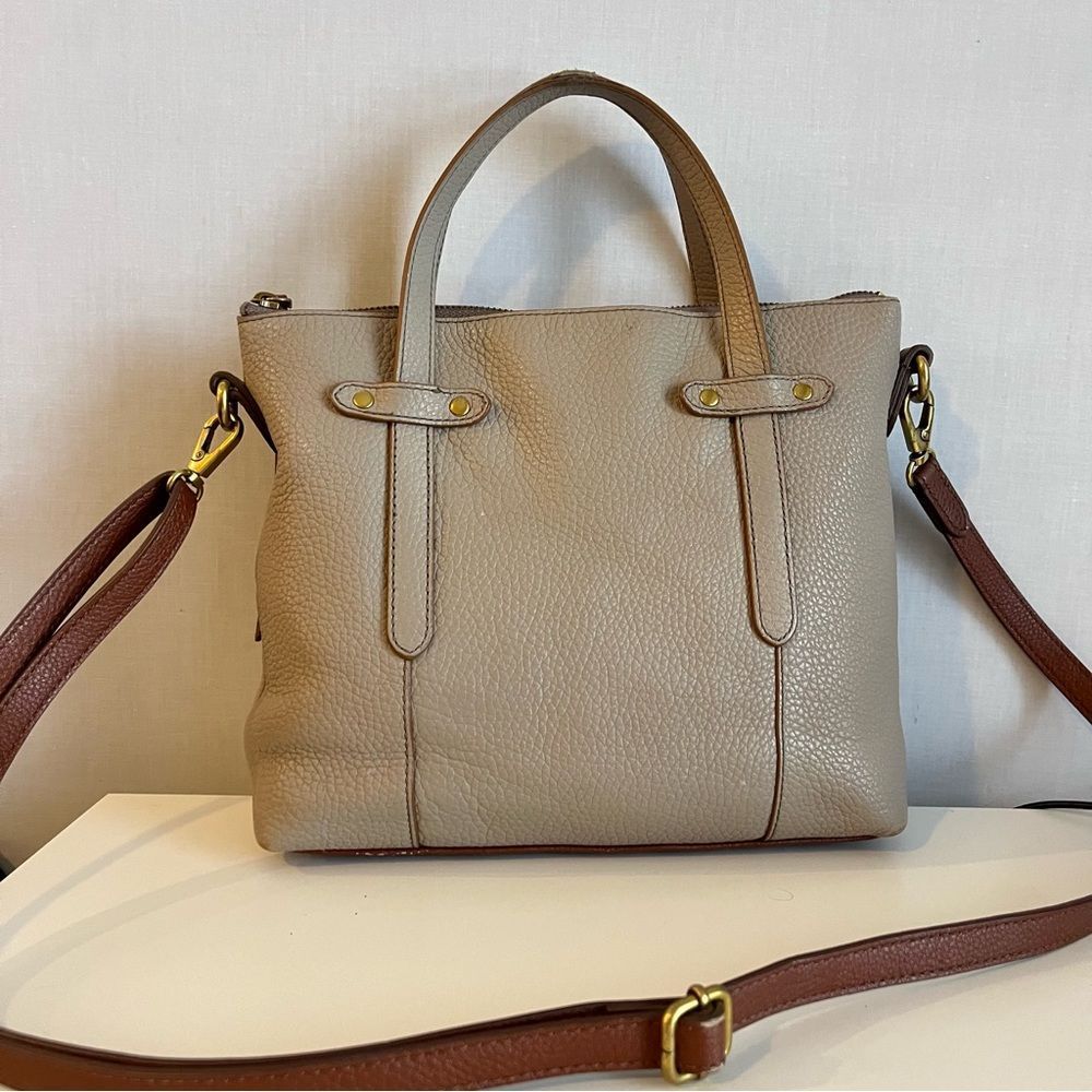 FOSSIL Leather Tan Grey Maddox Sydney Crossbody Satchel Ryder - Picture 6 of 10